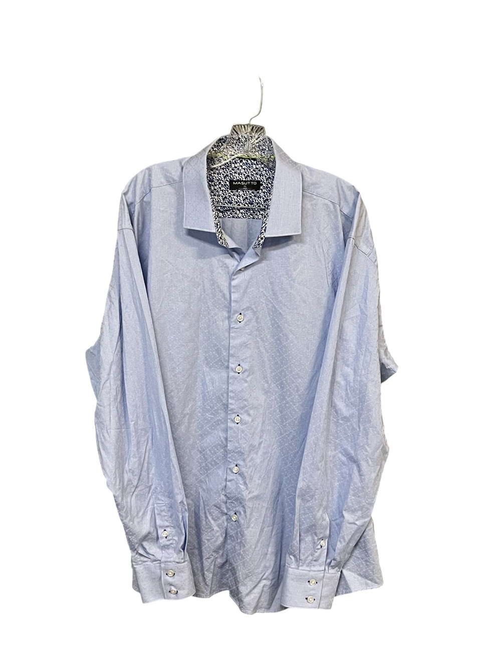 Masutto dress shirt men 3XL light blue subtle pattern contrast collar cuff